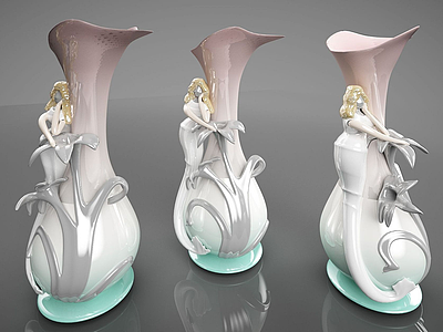 3d美人鱼花瓶造型摆件模型
