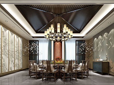 3d中式餐厅豪华包房模型