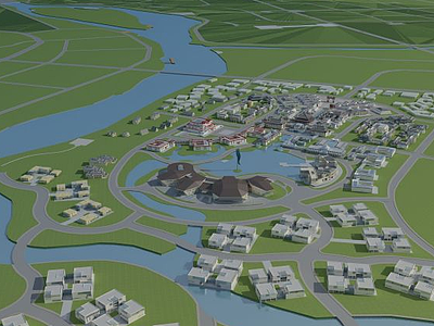 现代城市规划鸟瞰3d模型