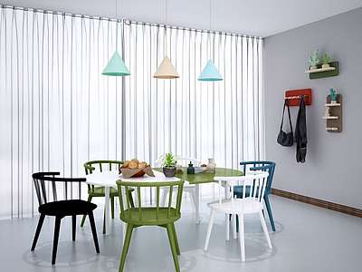 现代北欧餐桌椅吊灯组合模型3d模型