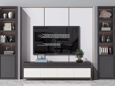3d新中式电视柜电视背景墙模型