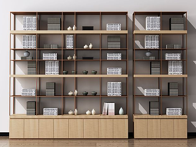 3d新中式书柜装饰柜陈列柜模型