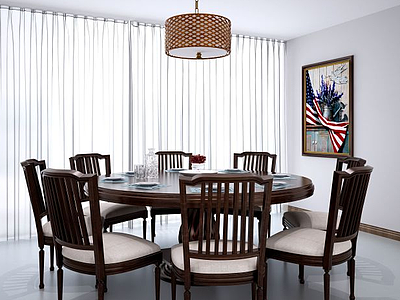美式圆形餐桌椅吊灯组合模型3d模型