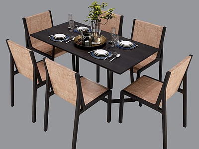 新中式餐桌椅组合3d模型