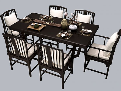 新中式餐桌椅组合3d模型