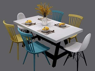 3d现代北欧餐桌椅组合模型