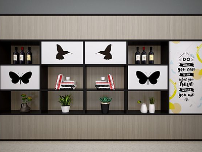 3d现代北欧书柜装饰柜模型