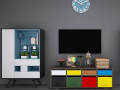 现代北欧电视柜书柜装饰柜3d模型