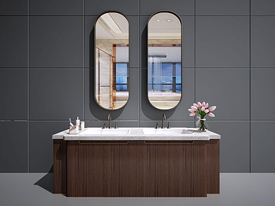 新中式卫浴柜洗手池模型3d模型