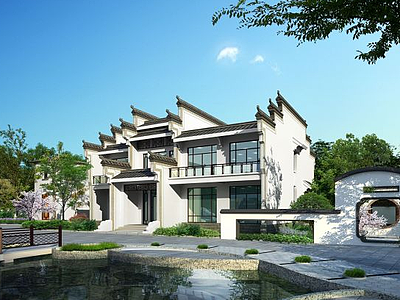 3d中式别墅院落景观模型