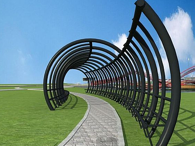 3d公园圆拱拱形廊道模型