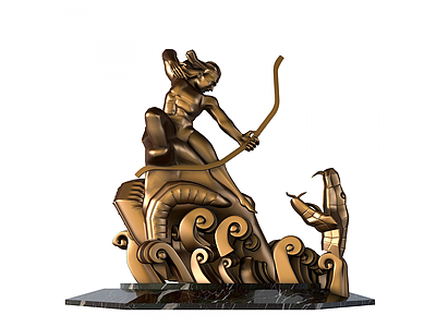 中式后异斩巴蛇雕塑摆件3d模型