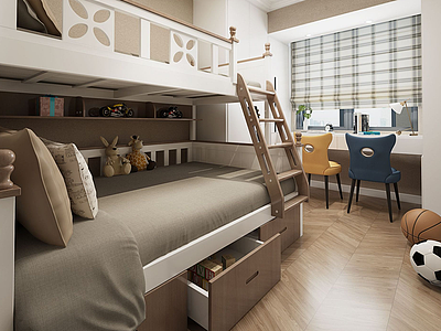 3d儿童房高低床模型