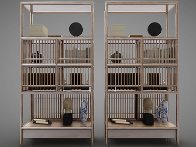 3d新中式风格装饰柜模型