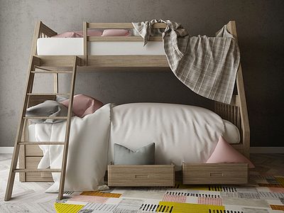 3d家具饰品组合上下床模型