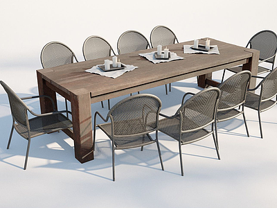 3d工业风复古风户外桌椅模型