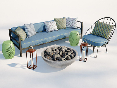 现代沙发椅子火炕组合模型3d模型