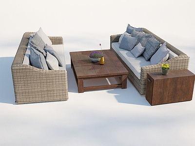 3d现代户外庭院藤编沙发模型