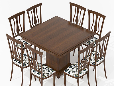 现代木桌椅组合家具模型