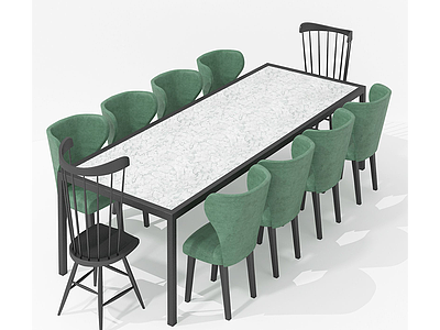 现代休闲粉绿多人桌椅模型3d模型
