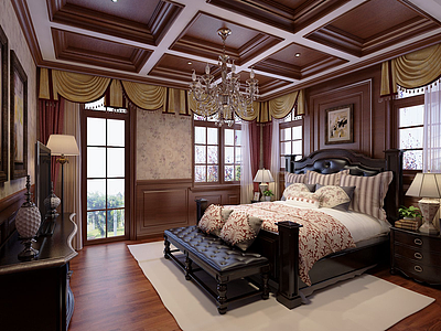 3d美式风格的卧室模型