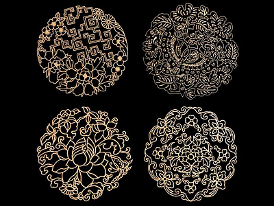 中式传统图案镂花组合模型
