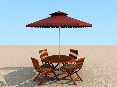 3d室外休闲桌椅遮阳伞模型