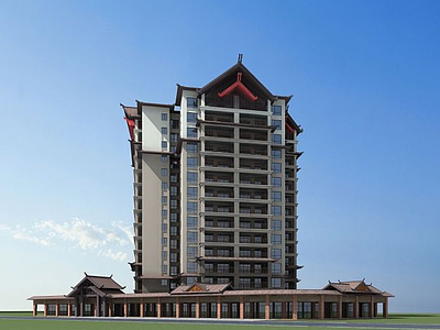 3d傣族风格高层建筑模型