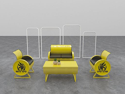 油桶桌椅组合模型3d模型