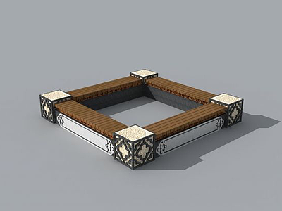 精致中式坐凳树池模型