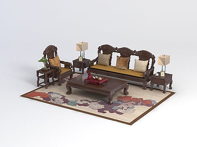 中式客厅家具模型3d模型