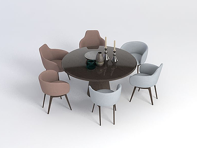 圆餐桌椅组合模型3d模型