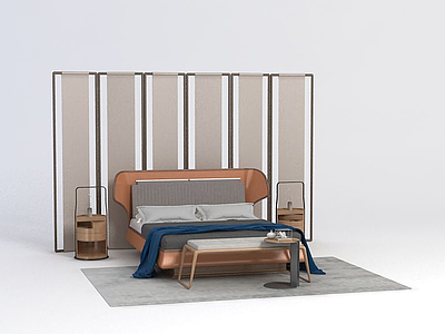 3d新中式床模型