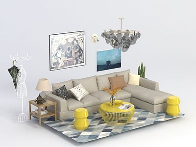 温馨客厅沙发茶几组合3d模型