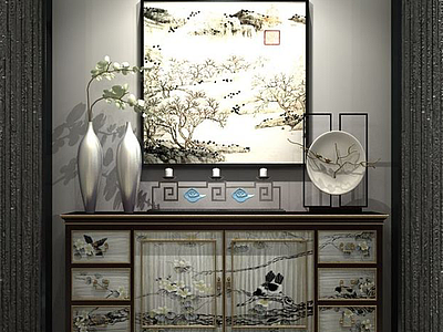 中式印花装饰柜模型