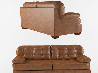 3d美式休闲真皮双人沙发模型