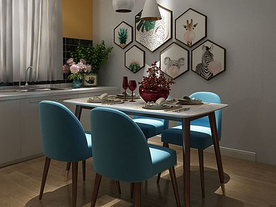 北欧餐桌椅装饰画模型3d模型