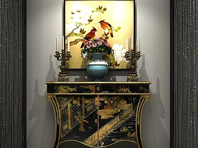 3d中式雕花玄关柜模型