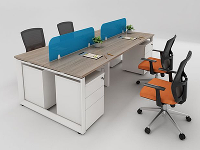 3d现代职员办公桌椅组合模型