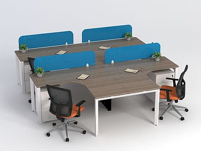 现代办公家具桌椅模型