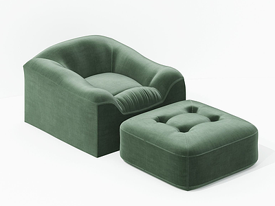 现代布艺单人沙发脚蹬组合3d模型