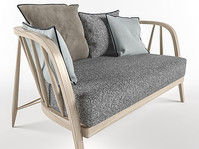 北欧休闲麻布衣双人沙发模型3d模型