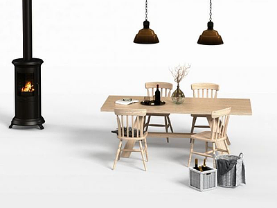 原木餐桌椅模型3d模型