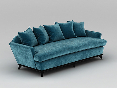 3d蓝色长沙发免费模型