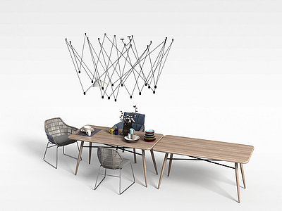 3d现代时尚拼接餐桌椅模型