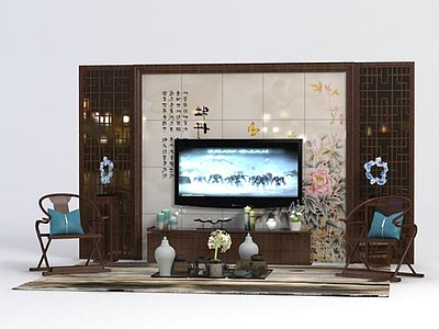 客厅电视墙模型3d模型