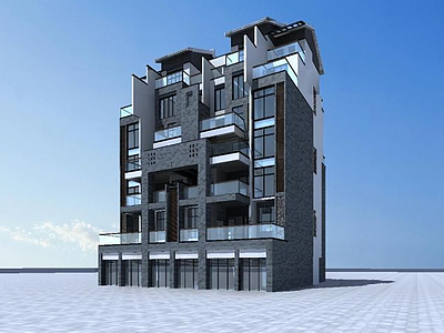 3d中式多层住宅楼模型