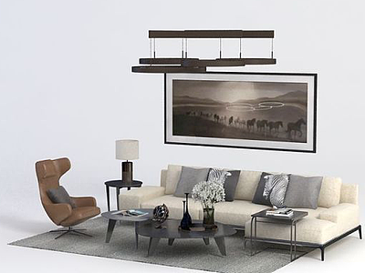 简约客厅沙发茶几组合模型3d模型