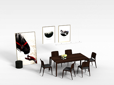 实木家餐厅桌椅模型3d模型