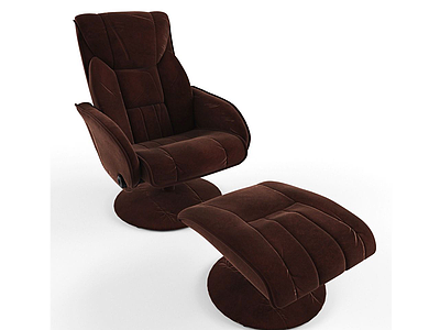 现代绒布椅与脚蹬组合3d模型
